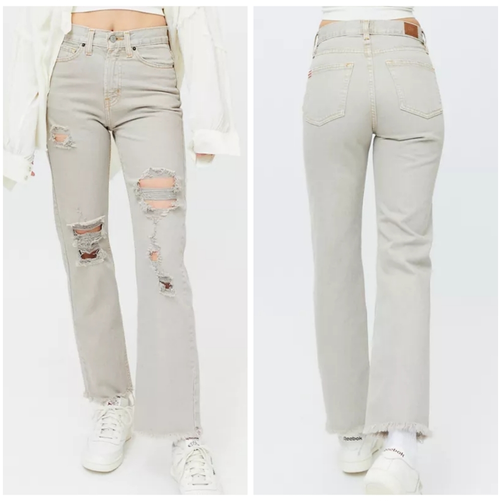 BDG Urban Outfitters High Waisted Distressed Straight Leg Sand Cowboy Jeans